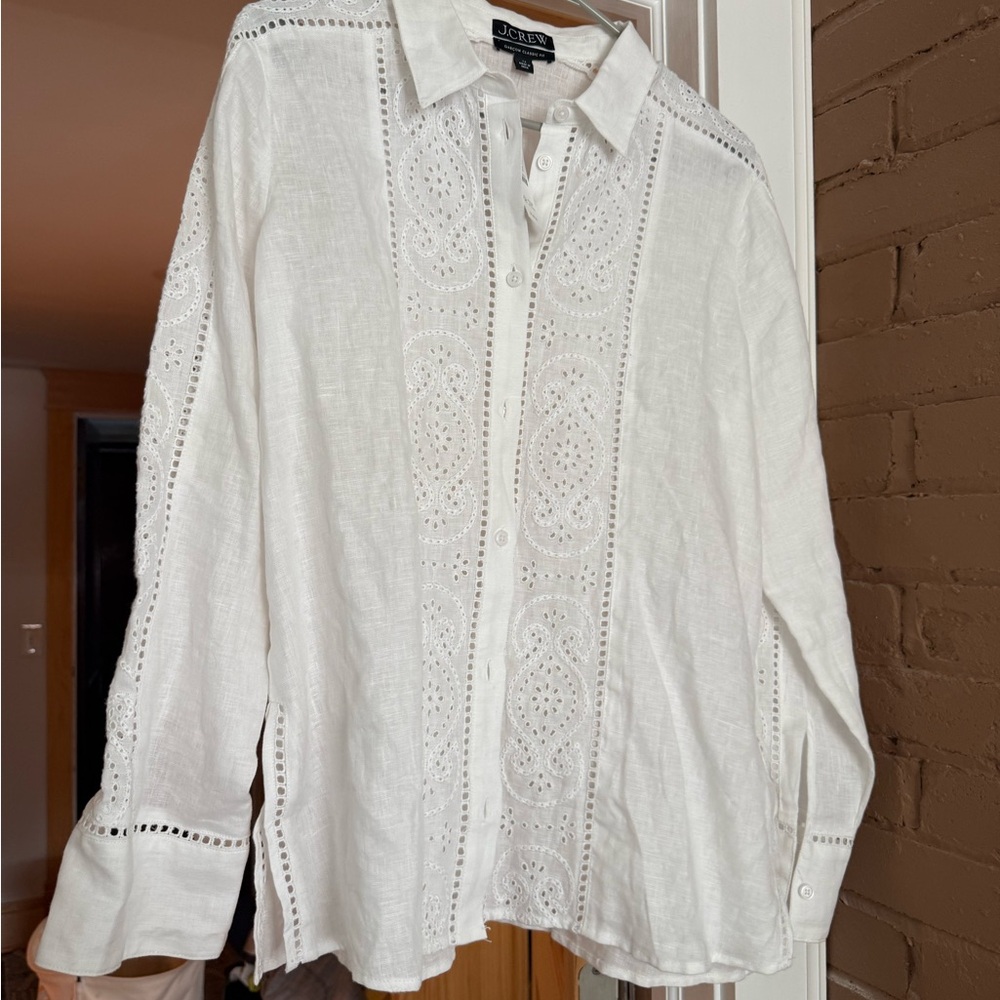 J. Crew White Eyelet Button-Down Shirt